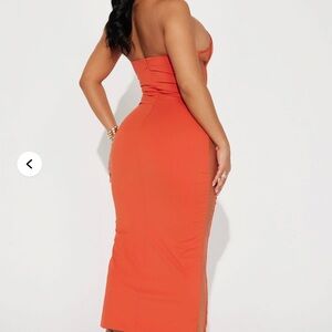 Fashion Nova Orange Strapless Ruched Cocktail Dress
